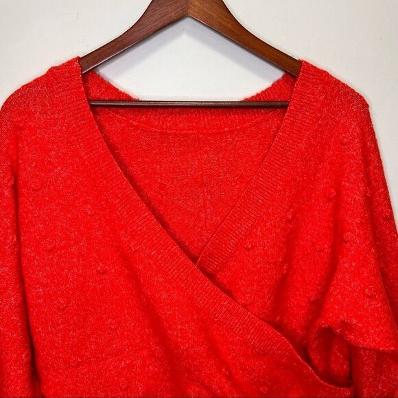 Wearing  Your Heart on Your Sleeve Red Alpaca Blend Bobble Sweater Size Medium - Picture 2 of 10